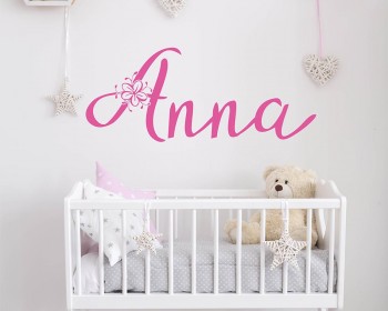 Personalized Name with Flower Script Nursery Wall Decal  